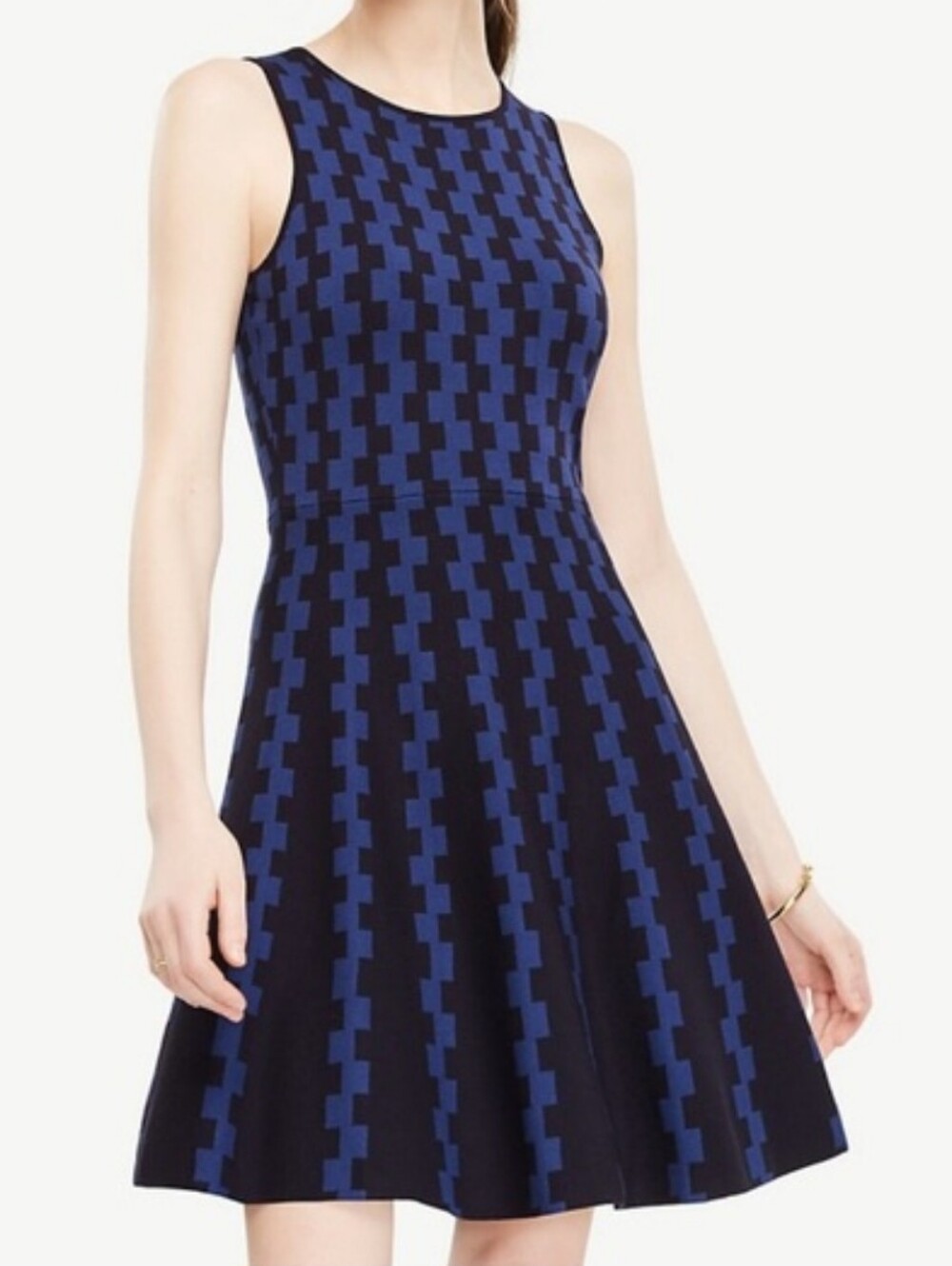 Ann Taylor Geo Jacquard Flare Sweater Dress